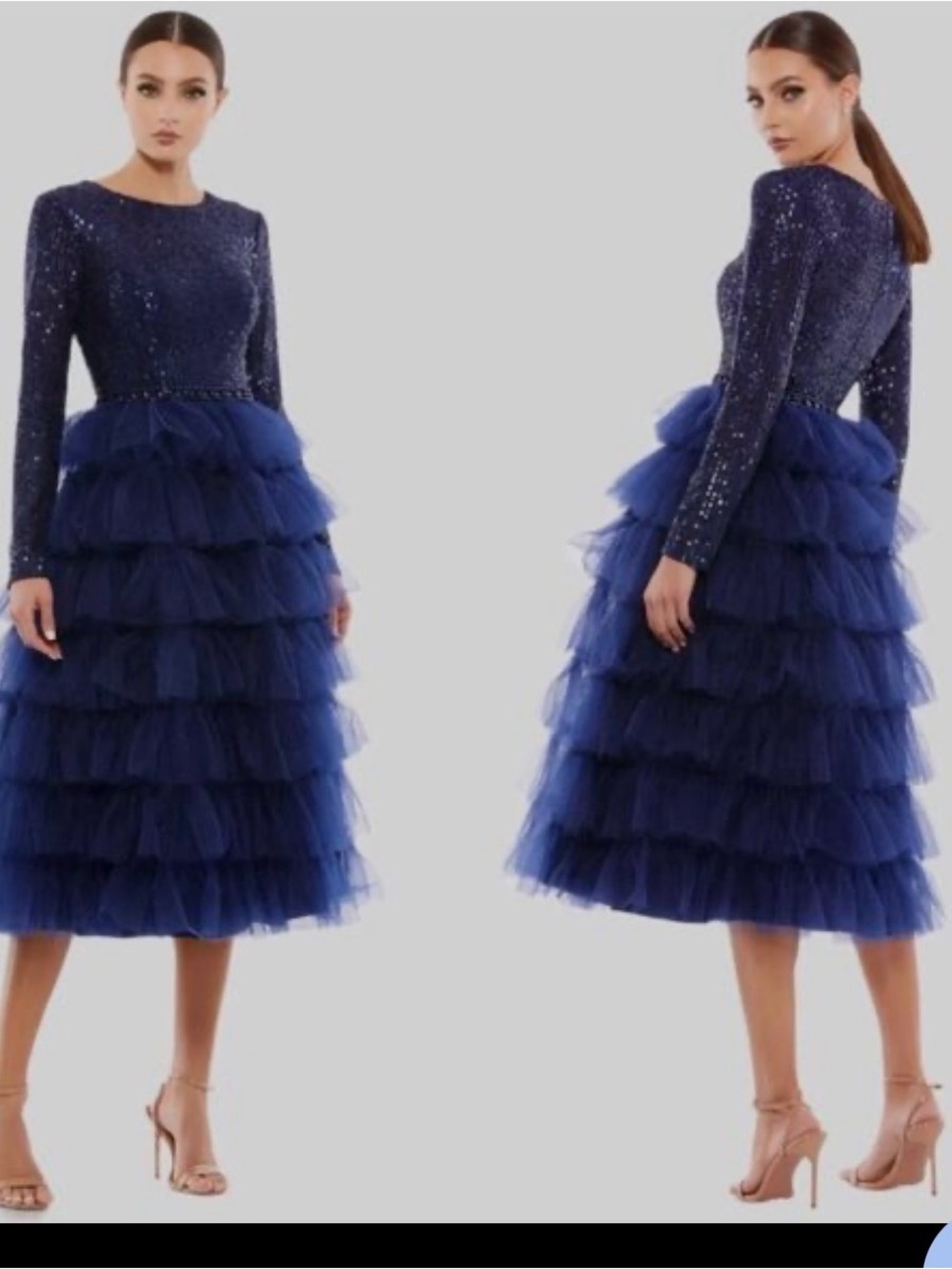 Lenena for Mac Duggal style #26299 Navy sequined long sleeve dress size 4.  NWT